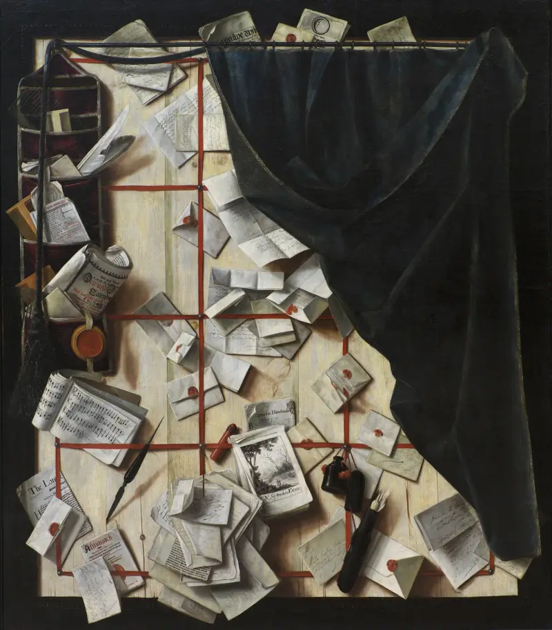 Trompe L’oeil. Board Partition With Letter Rack And Music Book av Cornelis Norbertus Gijsbrechts
