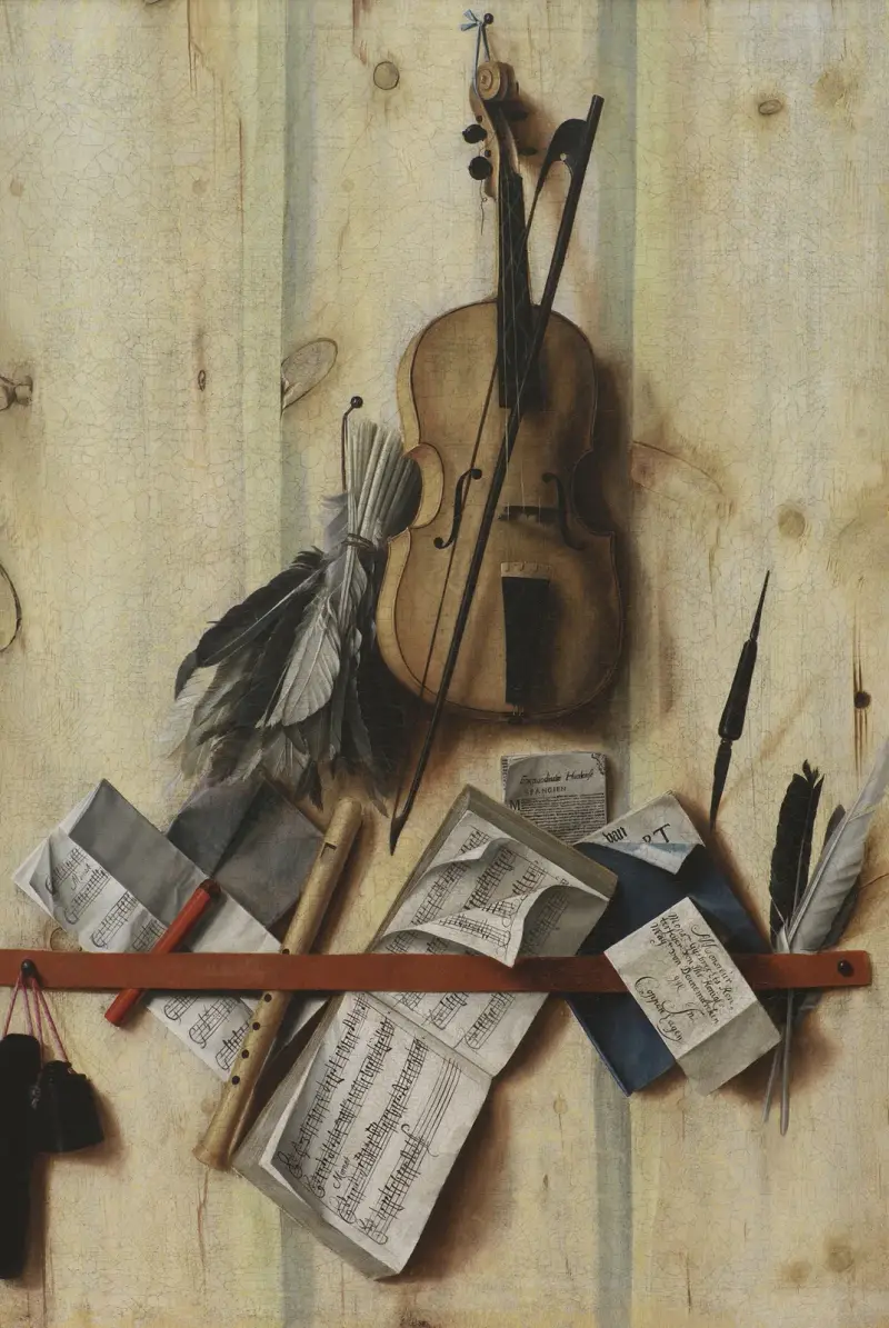 Trompe L’oeil With Violin, Music Book And Recorder av Cornelis Norbertus Gijsbrechts