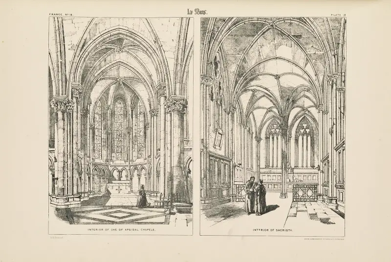 Le Mans. Cathedral. Interior View of one of Apsidal Chapels, and of Sacristy. av Richard Norman Shaw