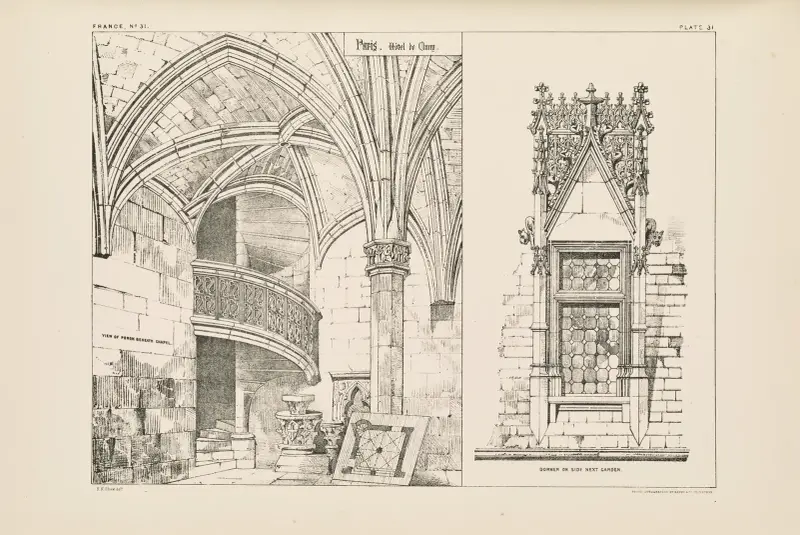 Paris. Hotel de Cluny. View of Porch beneath Chapel, and Dormer Window av Richard Norman Shaw