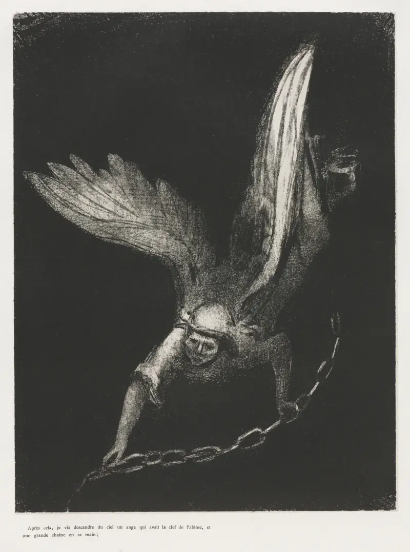 And I Saw an Angel Coming Down from Heaven, Having the Key of the Bottomless Pit and a Great Chain in His Hand av Odilon Redon