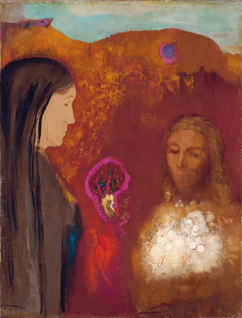 Christ and the Samaritan Woman (The White Flower Bouquet) av Odilon Redon
