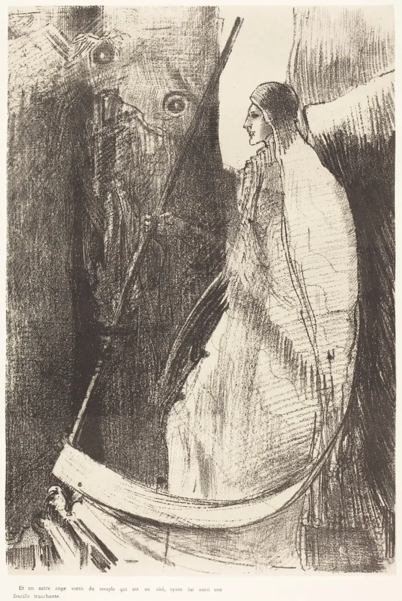 Och en annan ängel kom ut ur templet i himlen, även han med en vass skära av Odilon Redon