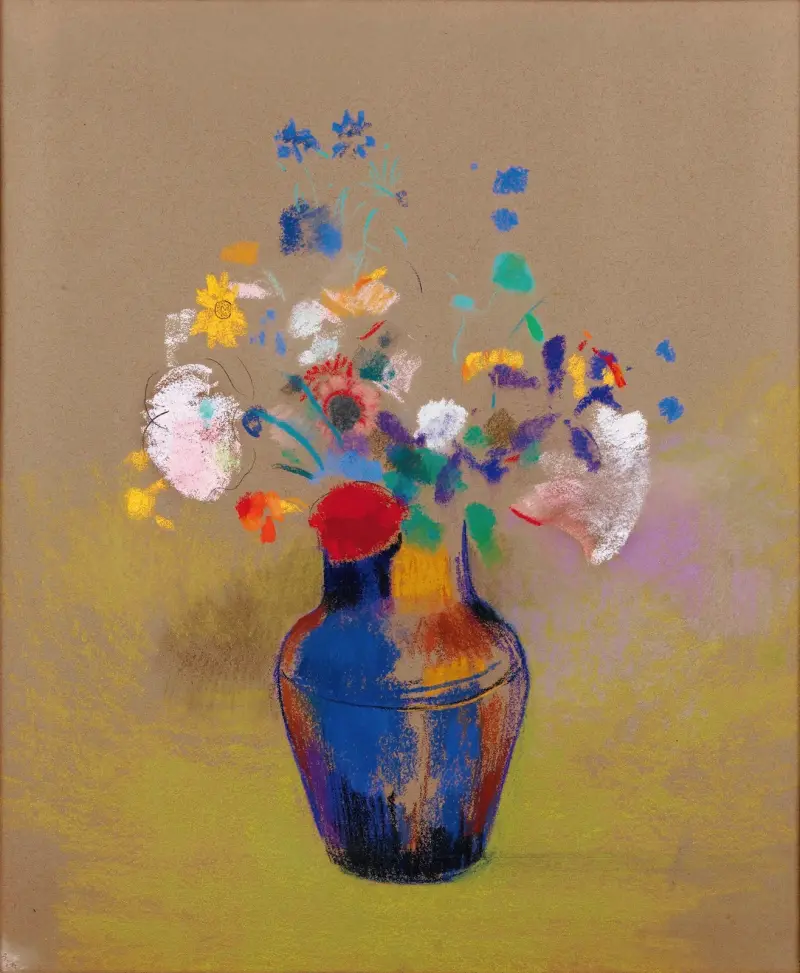 Blumen vor grauem Hintergrund von Odilon Redon