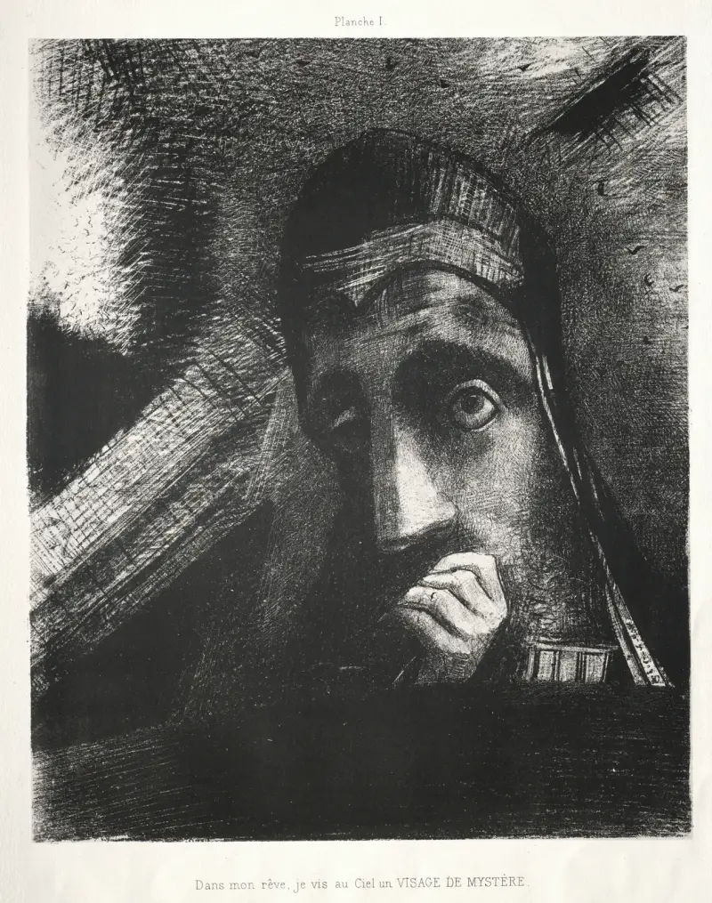 I min dröm såg jag på himlen ett ansikte av mystik av Odilon Redon