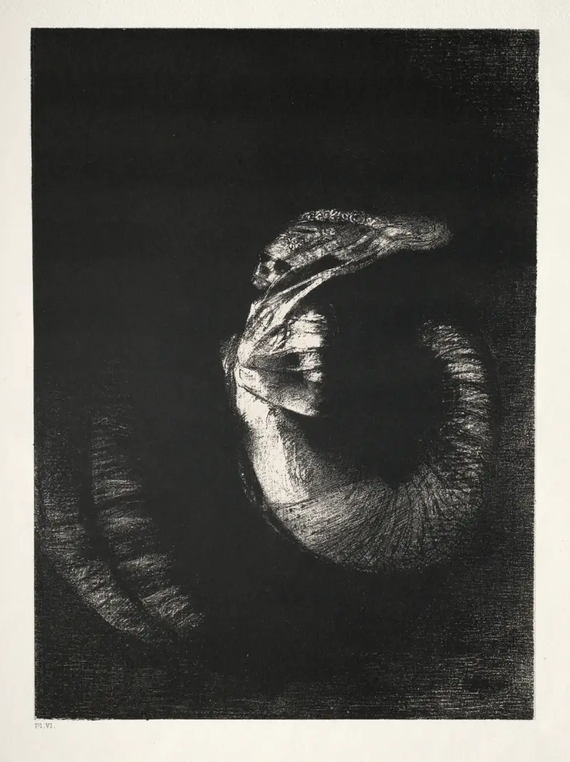 It Is a Skull Wreathed with Roses. It Dominates a Woman’s Torso of Pearly Whiteness av Odilon Redon