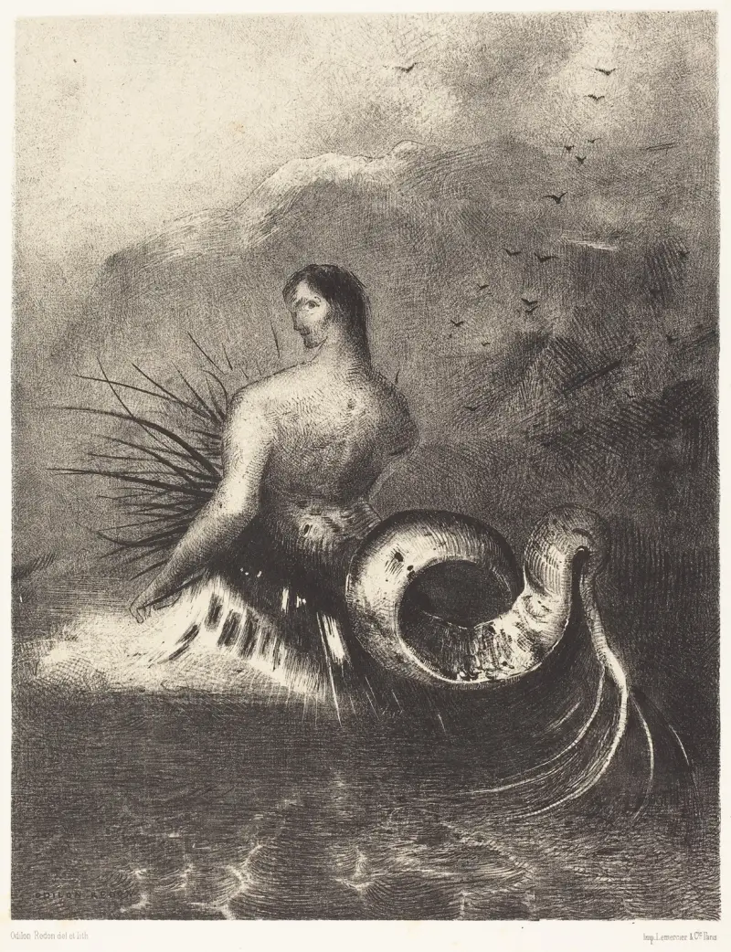 La sirene sortit des flots vetue de dards av Odilon Redon