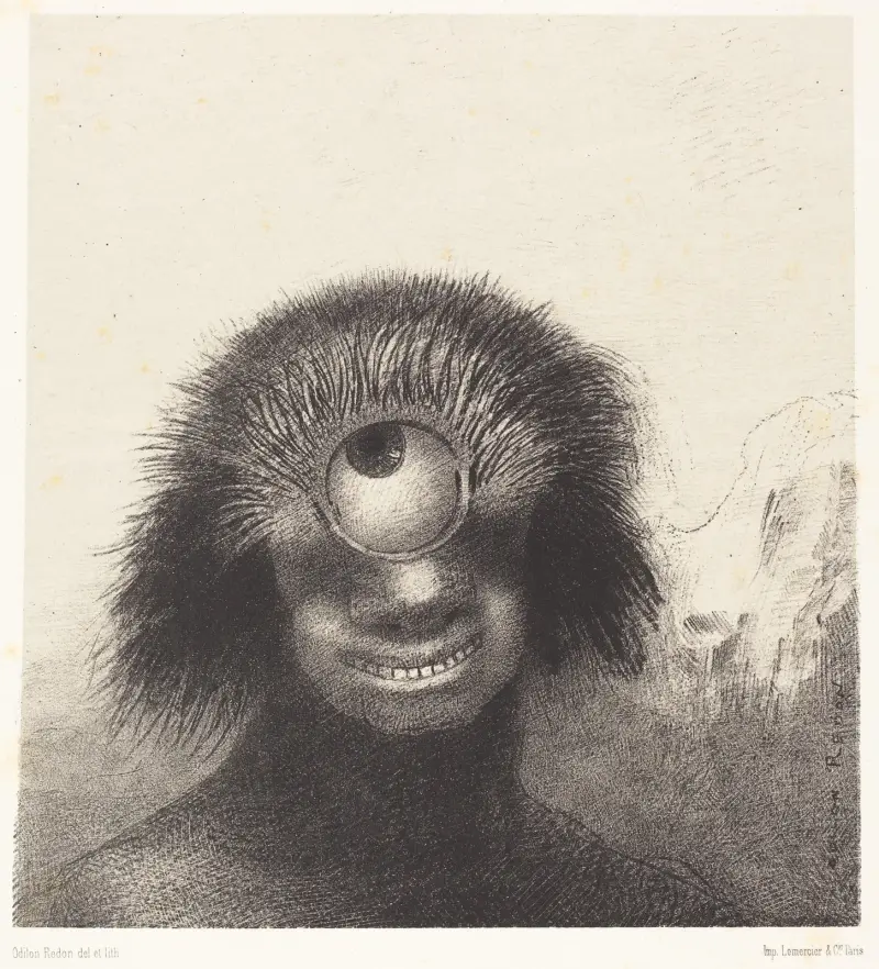 Le Polype difforme flottait sur les rivages, sorte de cyclope souriant et hideux av Odilon Redon