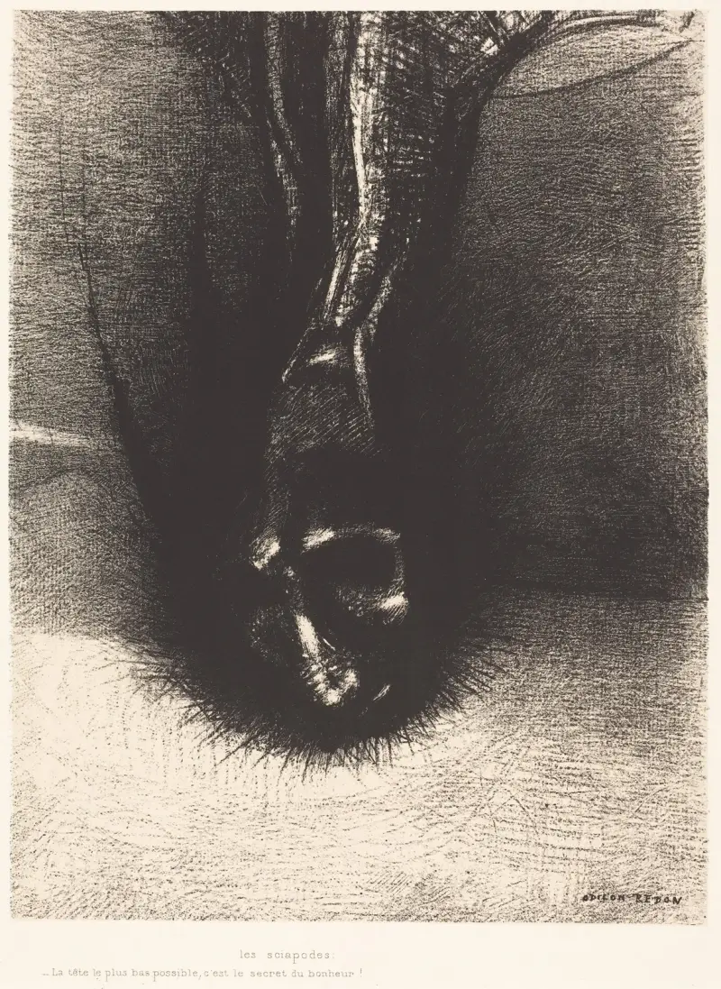 Die Skiapoden; den Kopf so tief wie möglich zu halten, das ist das Geheimnis des Glücks! von Odilon Redon