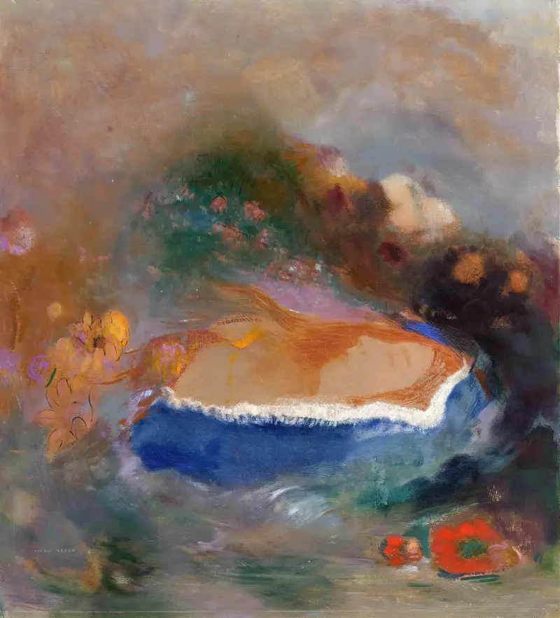Ophelia with a Blue Wimple in the Water av Odilon Redon