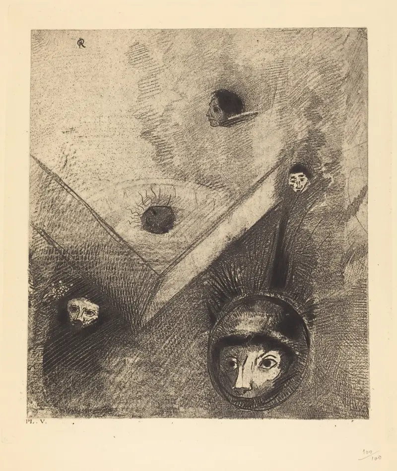 Sur le fond de nos nuits dieu de son doigt savant dessine un cauchemar multiforme et sans treve av Odilon Redon