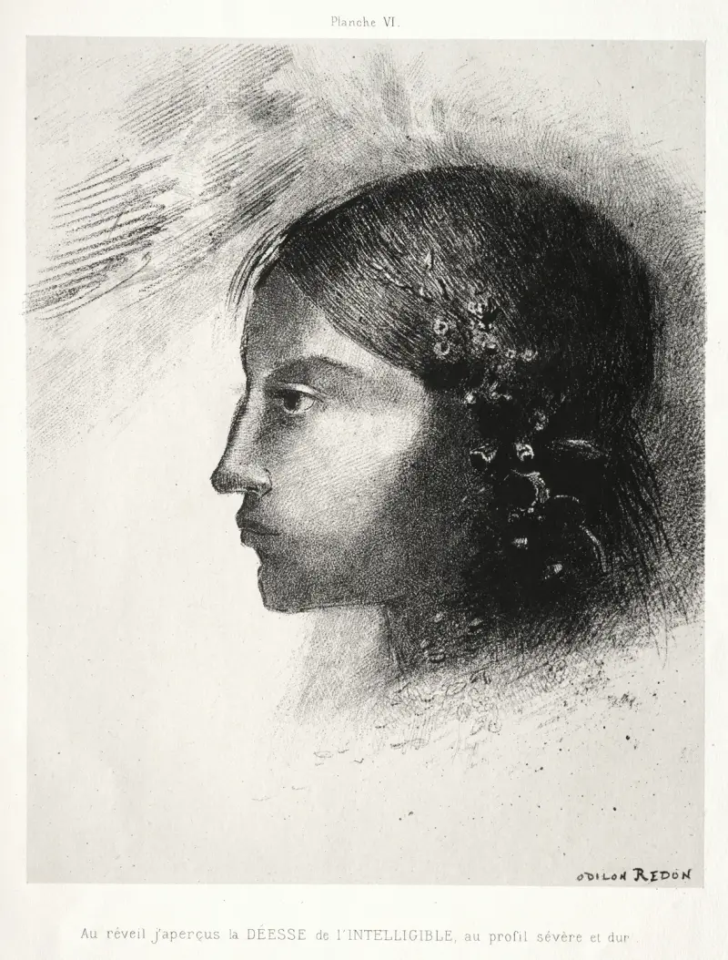 Upon Awakening I Saw the Goddess of the Intelligible with Her Severe and Hard Profile av Odilon Redon