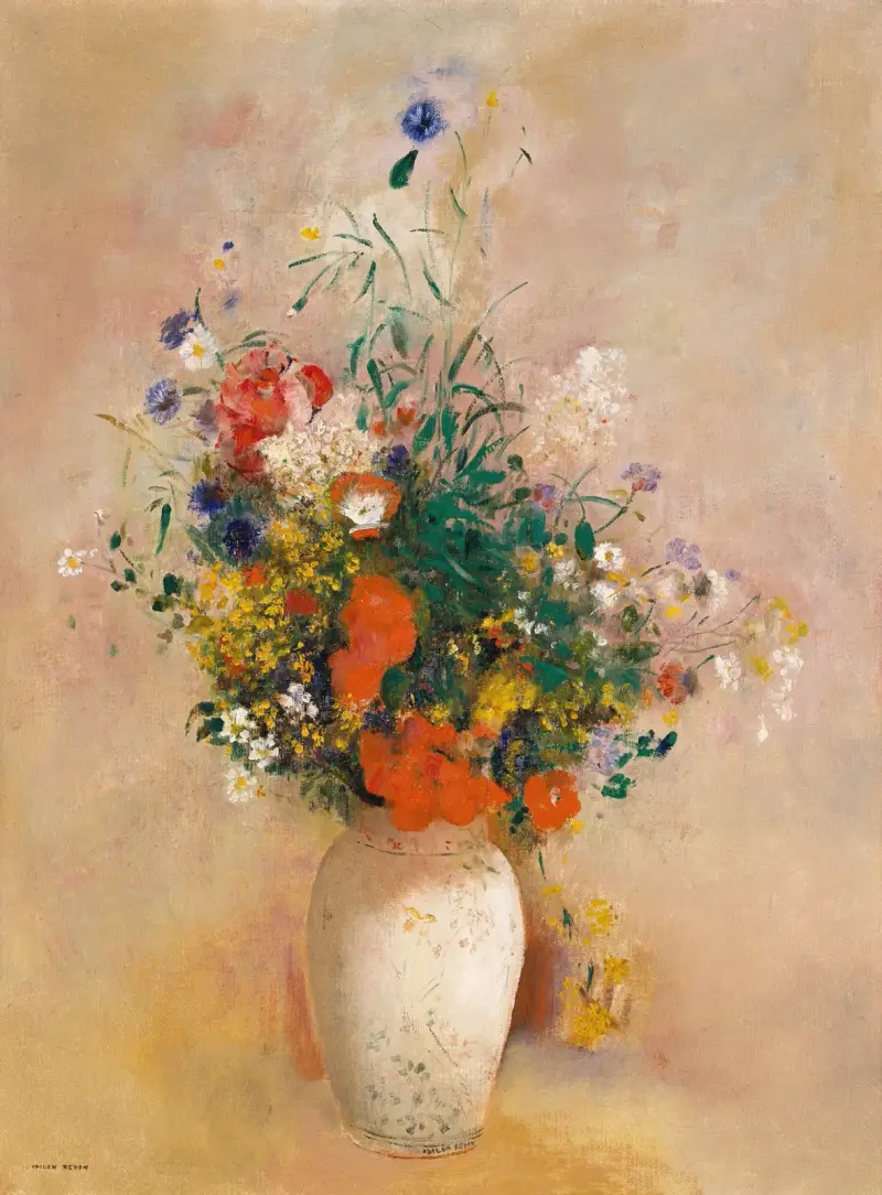 Vase of Flowers (Pink Background), 1906 av Odilon Redon