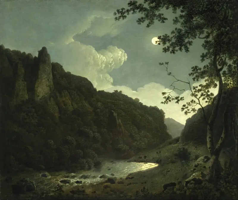 Dovedale i månsken av Joseph Wright of Derby