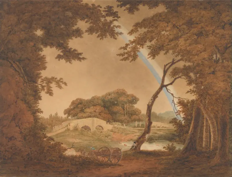 Krajobraz z tęczą, widok w pobliżu Chesterfield, Joseph Wright of Derby