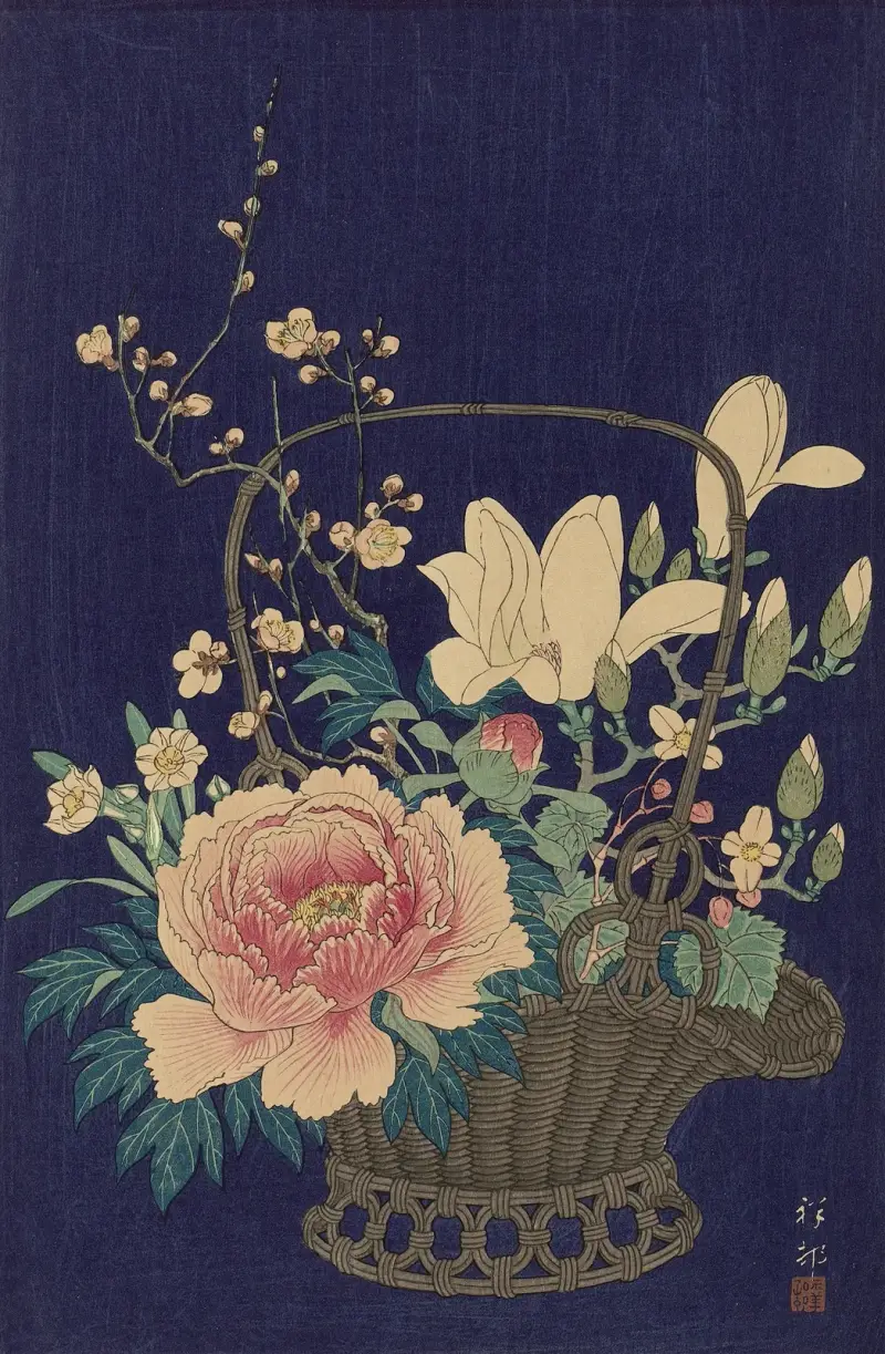 Bambusový květináč, Ohara Koson