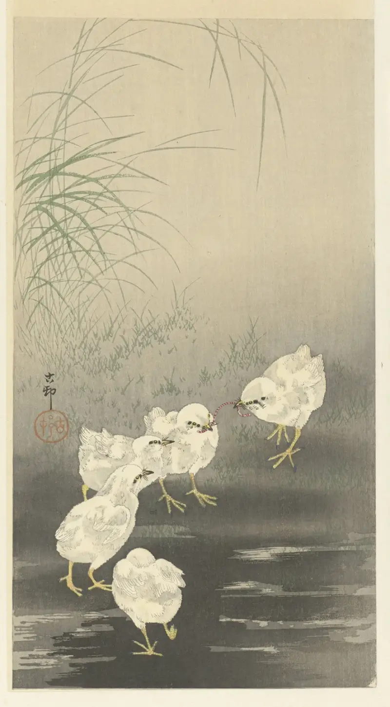 Küken und Wurm von Ohara Koson