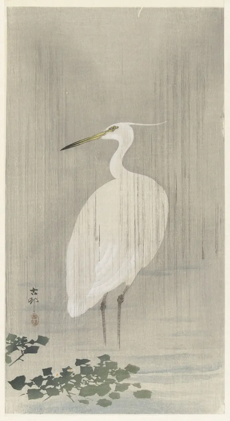 Volavka v dešti, 1900, Ohara Koson