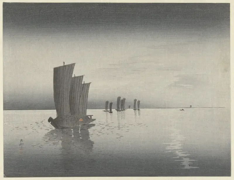 Rybářské loďky, Ohara Koson