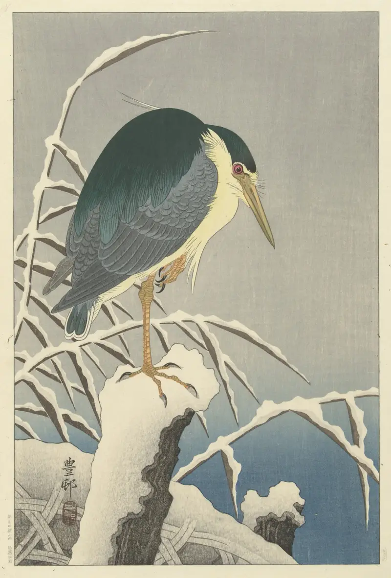Reiher im Schnee von Ohara Koson