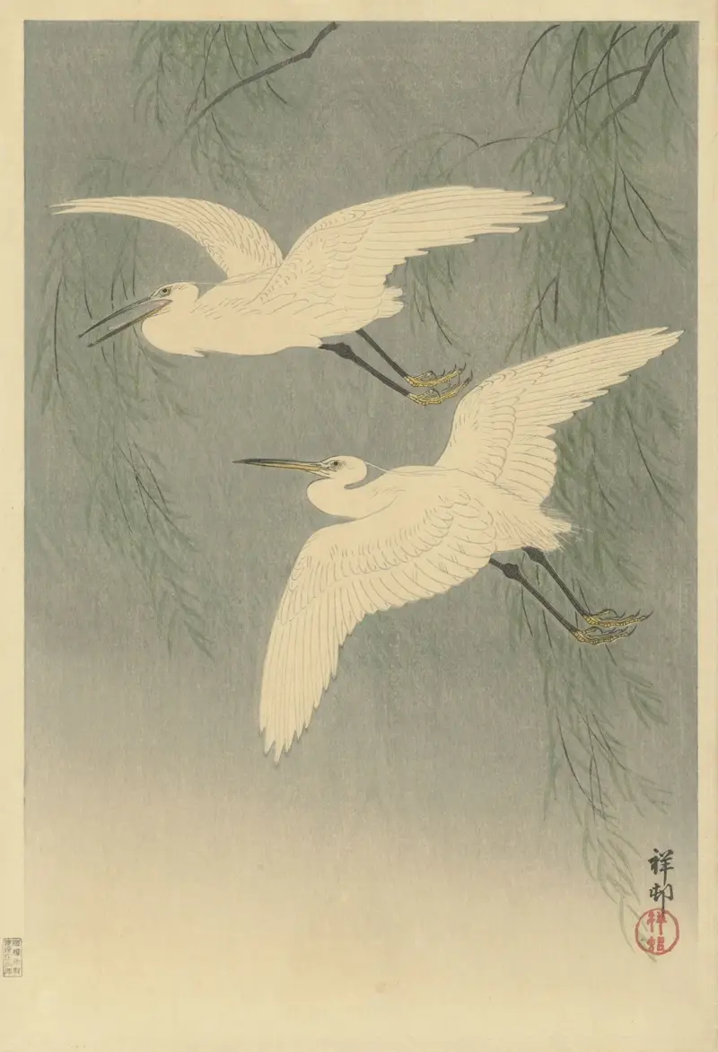 Seidenreiher im Flug von Ohara Koson