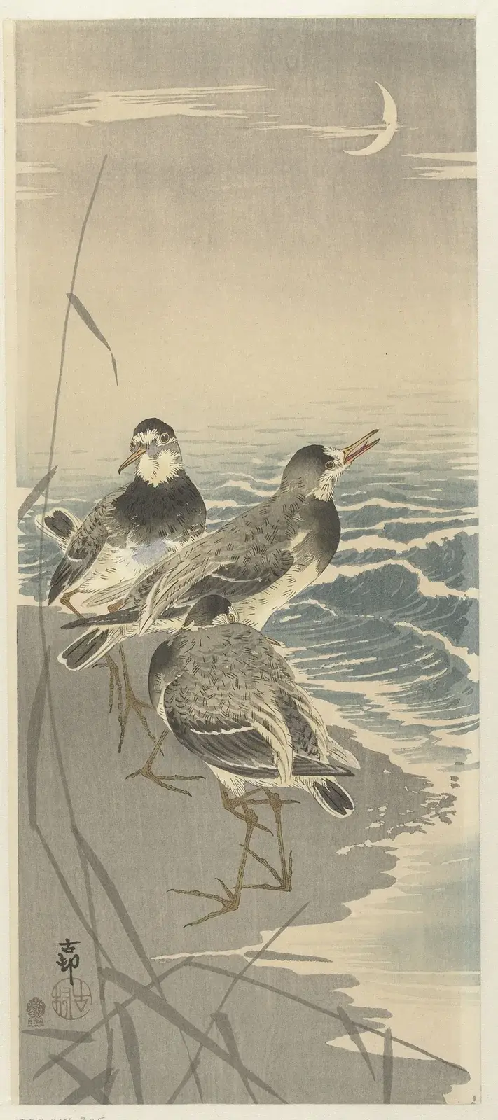 Brachvögel bei Sichelmond von Ohara Koson