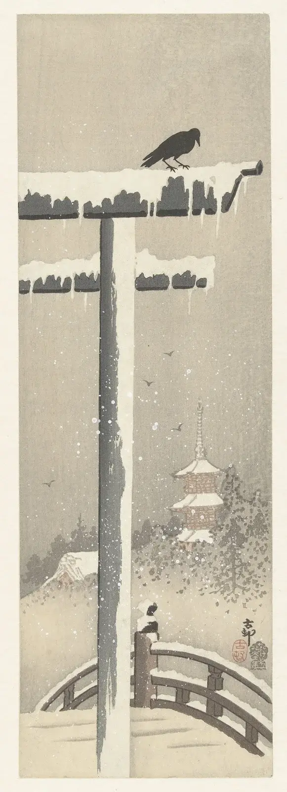Torii ve sněhu, Ohara Koson