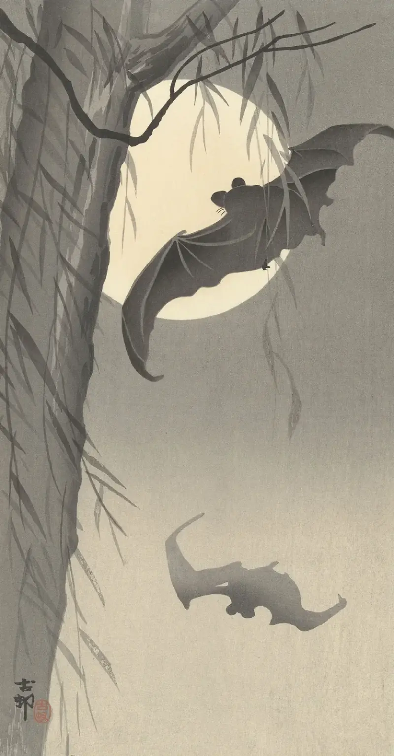 Dva netopýři při úplňku, Ohara Koson
