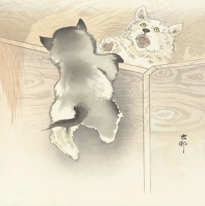 Dva hrající si psi, Ohara Koson