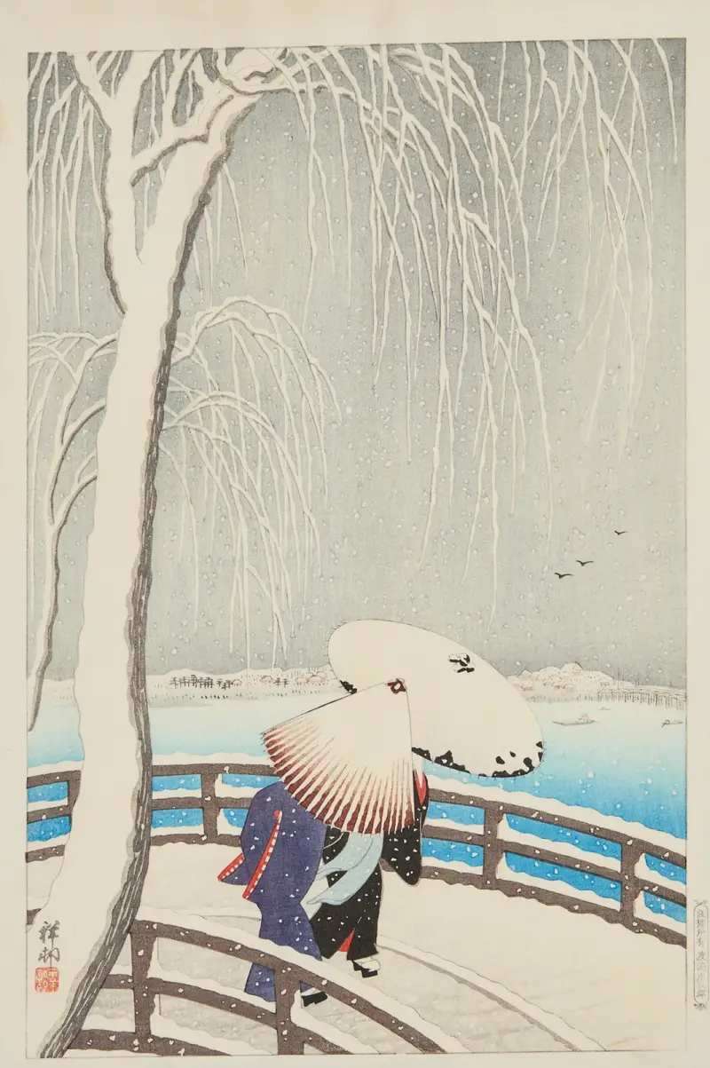 Sníh na vrbovém mostě, Ohara Koson