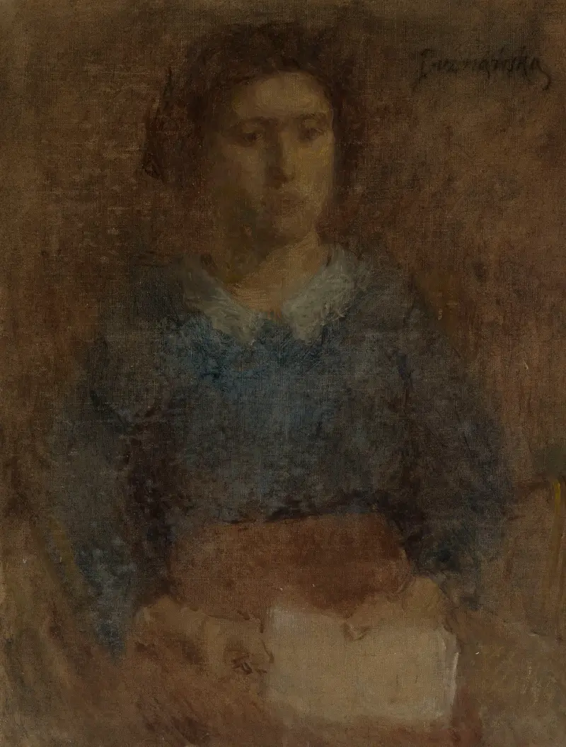 Porträt einer Frau in blauer Bluse von Olga Boznanska