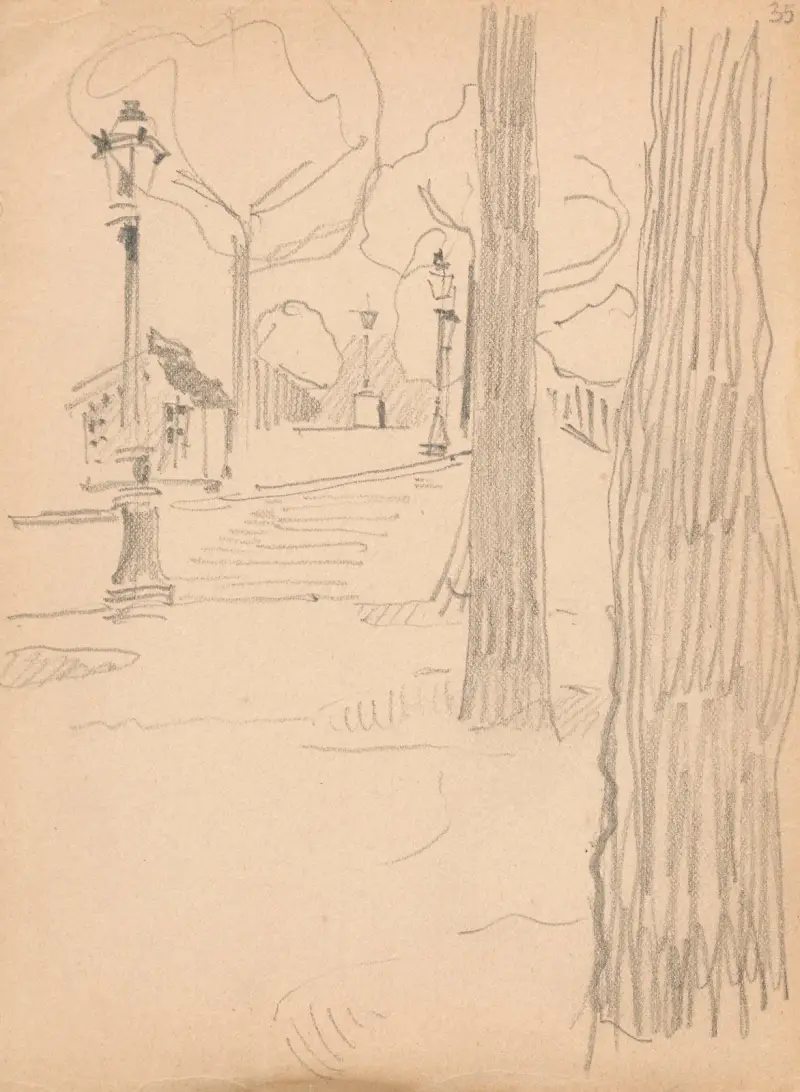 Treppe, Laternen und Bäume von Olga Boznanska