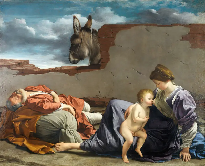 Rast på flykten till Egypten av Orazio Gentileschi