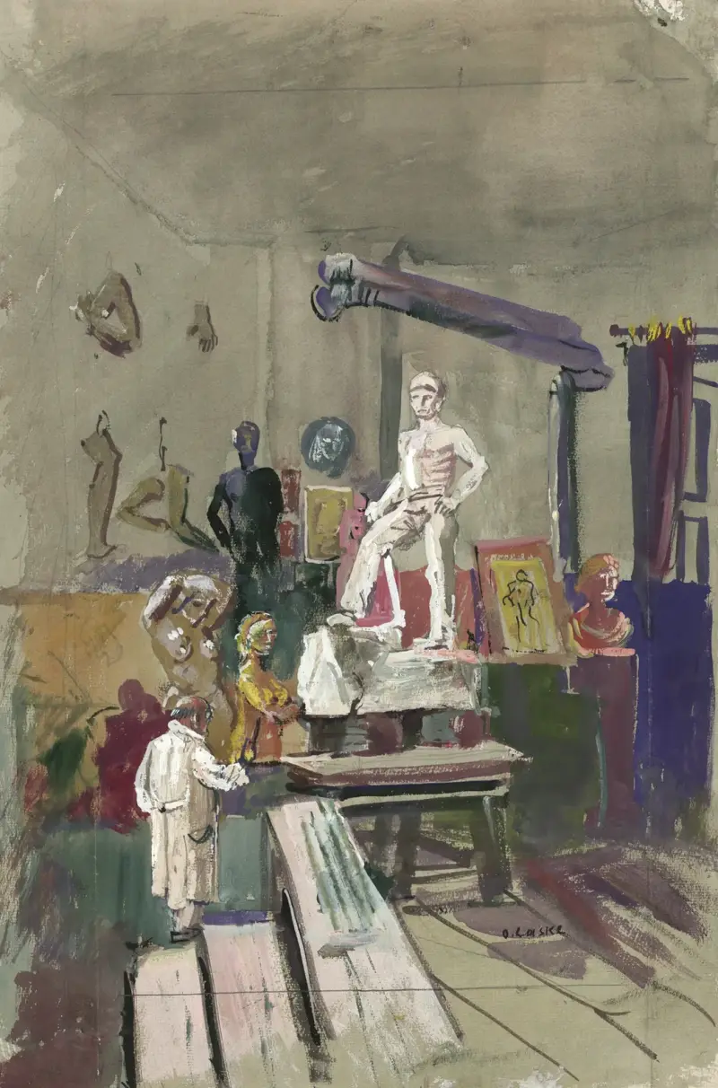Das Atelier des Bildhauers Karl Stemolak in Wien av Oskar Laske