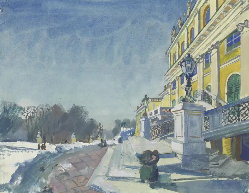 Trappan vid slottet Schönbrunn på vintern av Oskar Laske