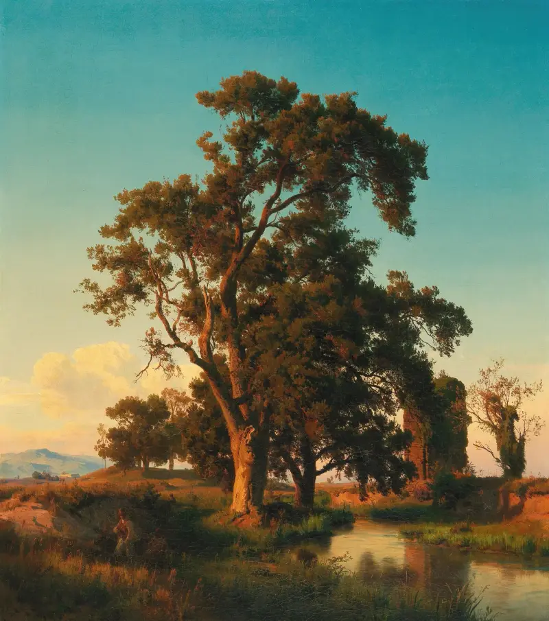 A majestic tree in the evening light av Oswald Achenbach