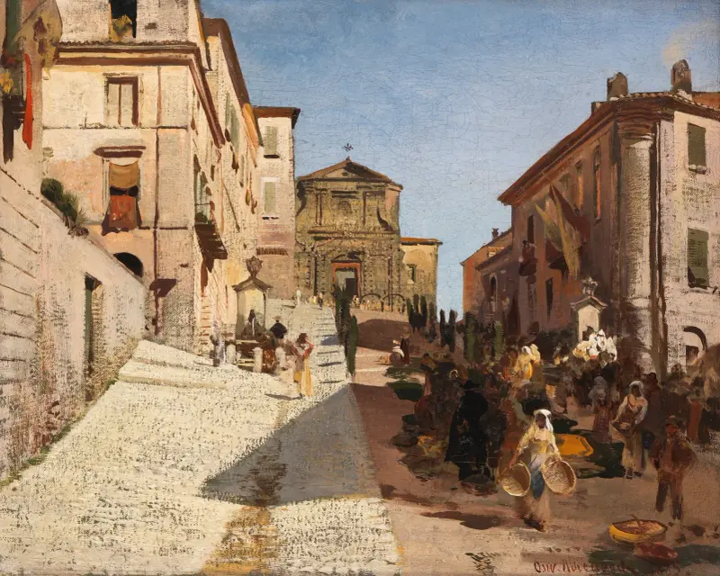 Ansicht von Genzano mit der Kirche Santa Maria della Cima von Oswald Achenbach