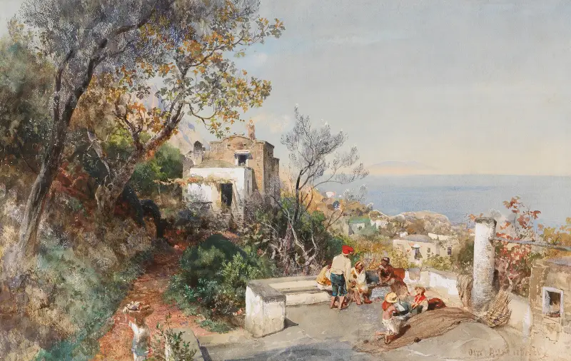 Blick über die Bucht von Neapel av Oswald Achenbach