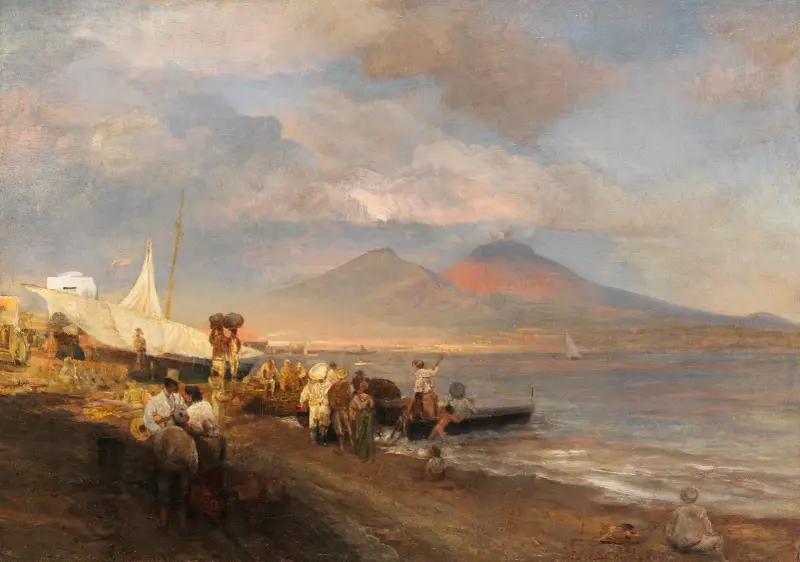 Die Bucht von Neapel mit Blick auf den Vesuv av Oswald Achenbach