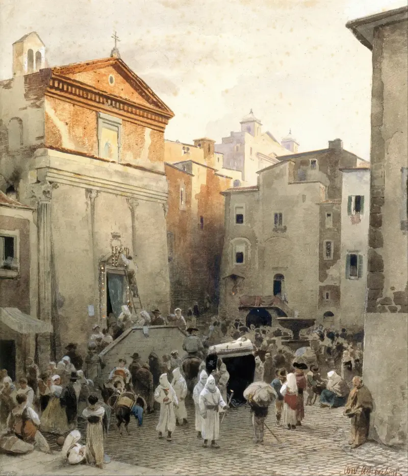 Begräbnis in Palestrina von Oswald Achenbach