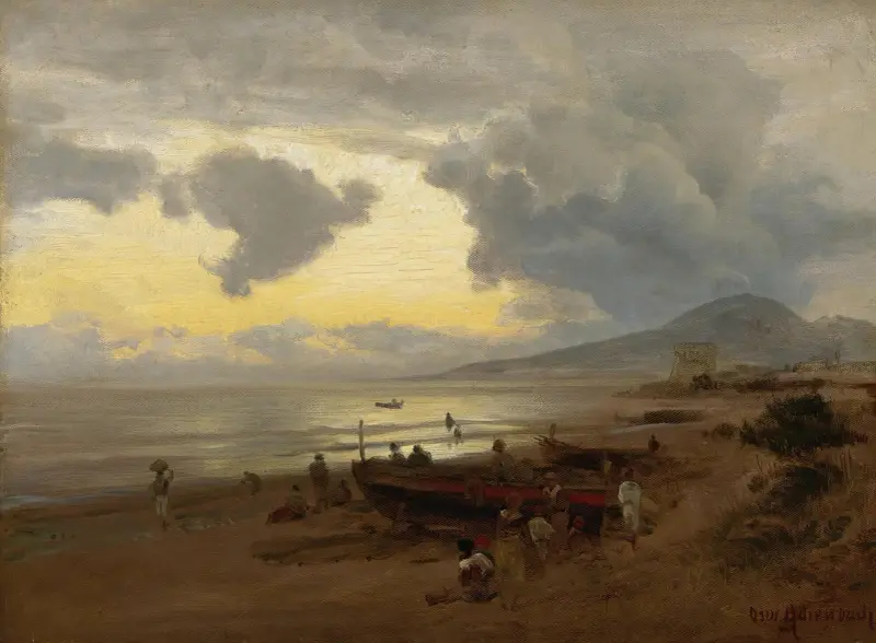 Sonnenuntergang am Strand von Oswald Achenbach
