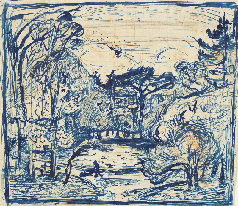 Skogsinteriör med vedhuggare. La Côte de Grâce, Honfleur. av Emile Othon Friesz