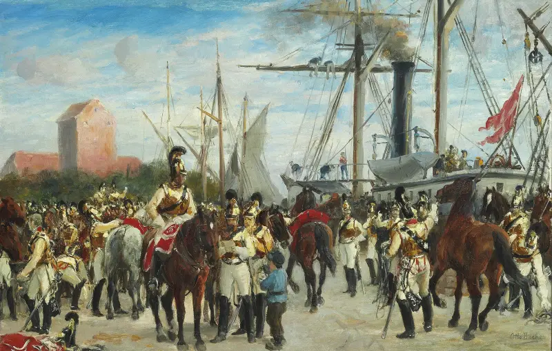 Studie til Hestgarden indskibes i Korsør 1848 av Otto Bache