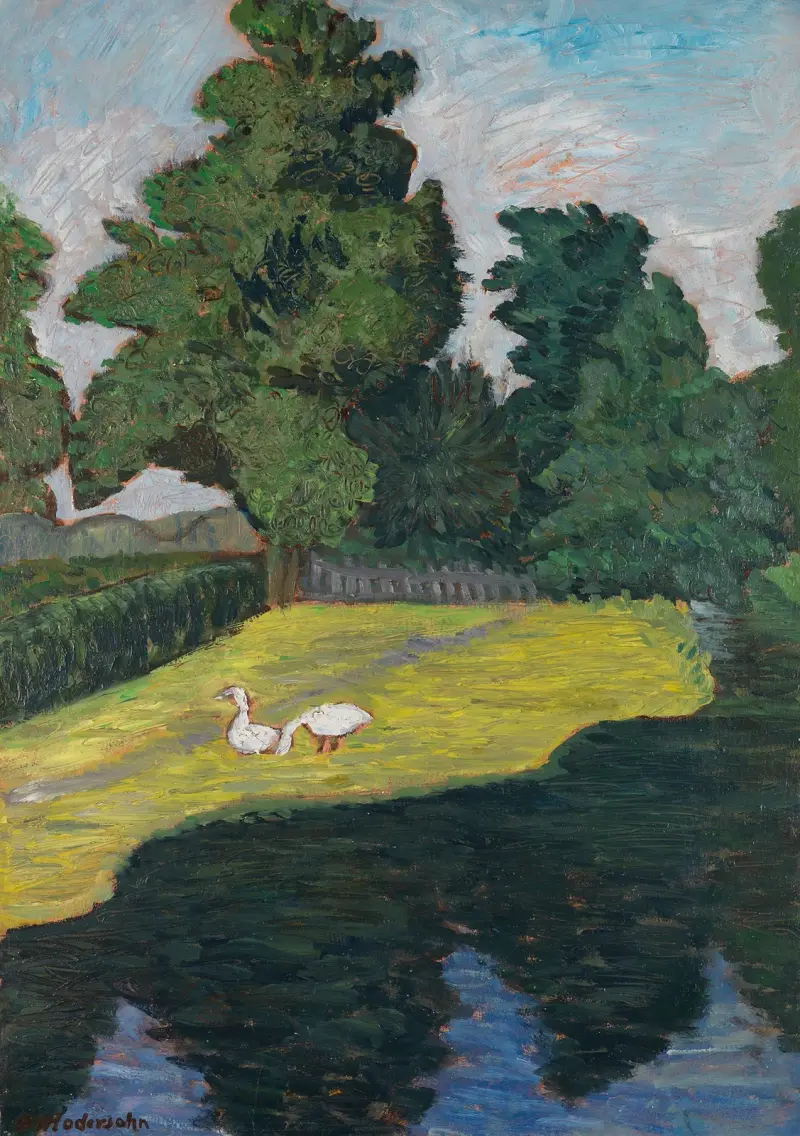 An der Wümme mit Gänsen av Otto Modersohn