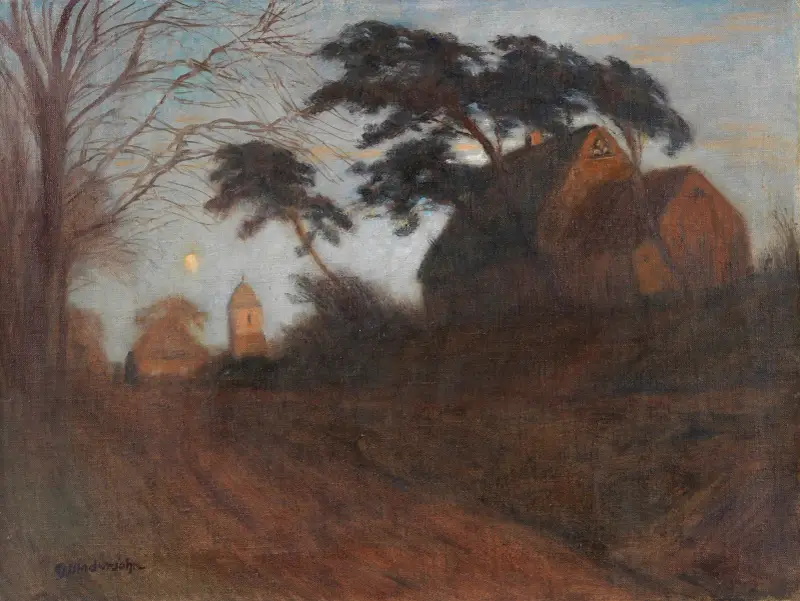 Vjezd do Worpswede (Večer ve Worpswede se starou kovárnou Strußových), Otto Modersohn