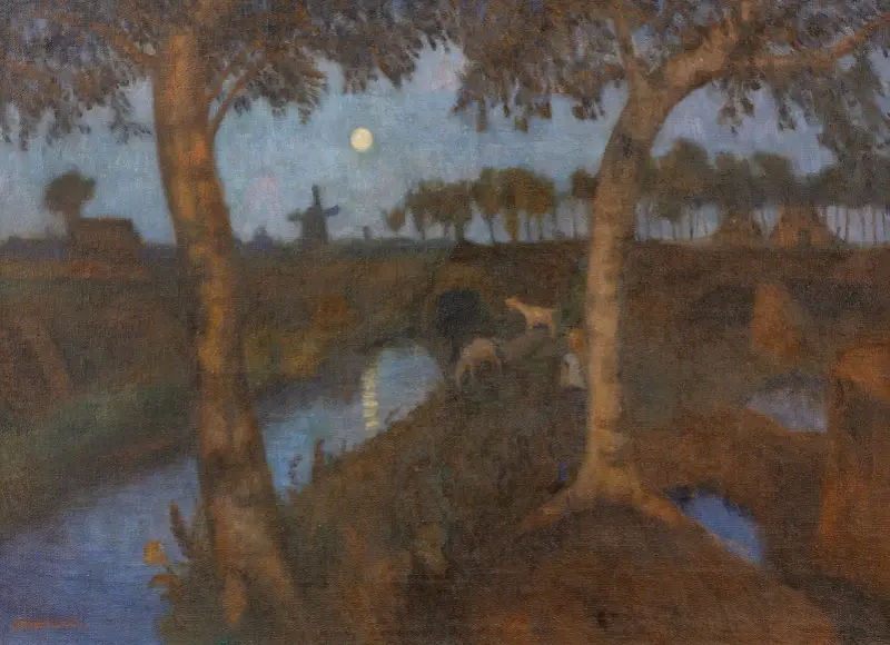 Månuppgång över mossen. Baksida: Blommande hed av Otto Modersohn