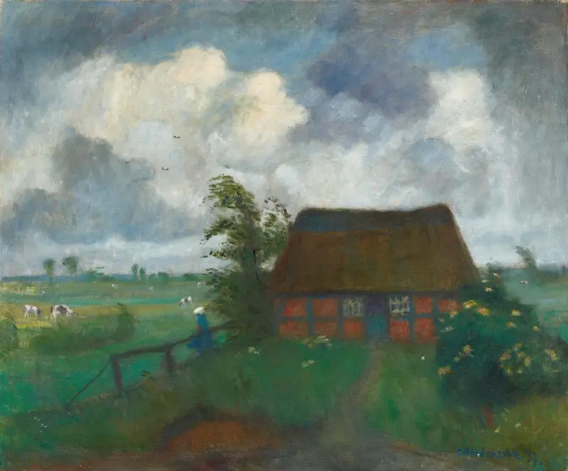Chmury deszczowe nad gospodarstwem na łąkach Wümme, Otto Modersohn