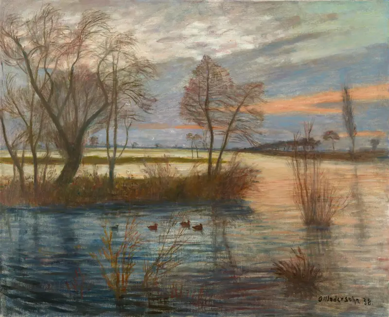 Überschwemmung im alten Dorf (Die Sagehorner Landstraße bei Hochwasser) von Otto Modersohn