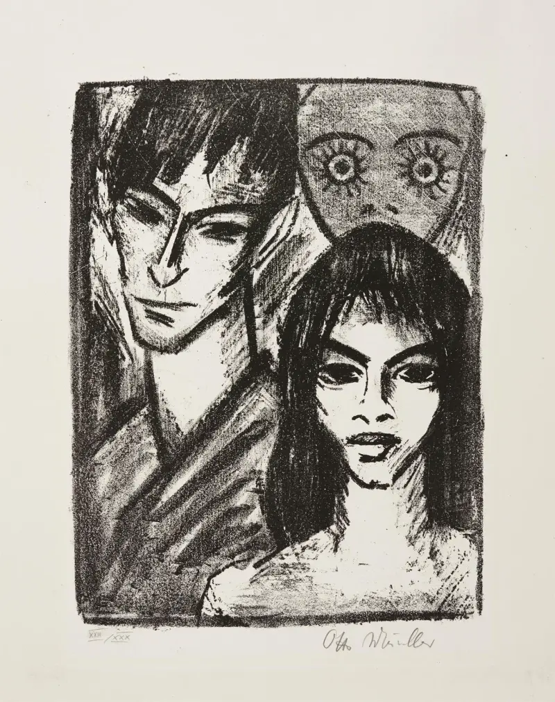 Selbstbildnis mit Modell und Maske (Paar mit Maske) von Otto Mueller