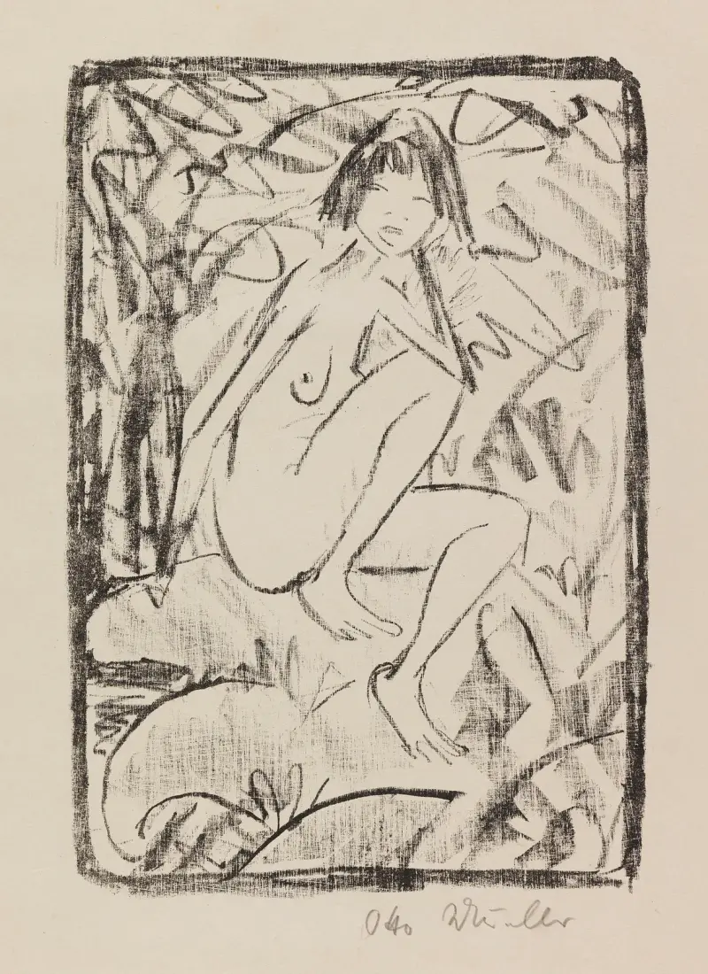 Sitzende, von Blattwerk umgeben (helle Fassung), 1923 – Nr. 2 von Otto Mueller
